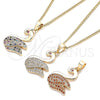 Oro Laminado Pendant Necklace, Gold Filled Style Swan Design, with Garnet Micro Pave, Polished, Golden Finish, 04.344.0018.1.20 (02 MM Thickness, 20 Inches Length)