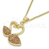 Oro Laminado Pendant Necklace, Gold Filled Style Swan Design, with Garnet Micro Pave, Polished, Golden Finish, 04.344.0019.1.20 (02 MM Thickness, 20 Inches Length)