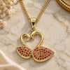 Oro Laminado Pendant Necklace, Gold Filled Style Swan Design, with Garnet Micro Pave, Polished, Golden Finish, 04.344.0019.1.20 (02 MM Thickness, 20 Inches Length)