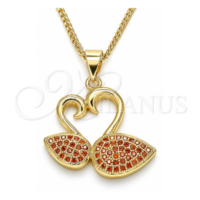 Oro Laminado Pendant Necklace, Gold Filled Style Swan Design, with Garnet Micro Pave, Polished, Golden Finish, 04.344.0019.1.20 (02 MM Thickness, 20 Inches Length)