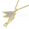 Oro Laminado Pendant Necklace, Gold Filled Style Angel Design, with White Micro Pave, Polished, Golden Finish, 04.344.0021.20 (02 MM Thickness, 20 Inches Length)