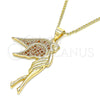 Oro Laminado Pendant Necklace, Gold Filled Style Angel Design, with Garnet Micro Pave, Polished, Golden Finish, 04.344.0021.1.20 (02 MM Thickness, 20 Inches Length)