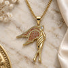 Oro Laminado Pendant Necklace, Gold Filled Style Angel Design, with Garnet Micro Pave, Polished, Golden Finish, 04.344.0021.1.20 (02 MM Thickness, 20 Inches Length)