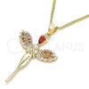 Oro Laminado Pendant Necklace, Gold Filled Style Angel Design, with Garnet Micro Pave, Polished, Golden Finish, 04.344.0022.1.20 (02 MM Thickness, 20 Inches Length)