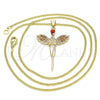 Oro Laminado Pendant Necklace, Gold Filled Style Angel Design, with Garnet Micro Pave, Polished, Golden Finish, 04.344.0022.1.20 (02 MM Thickness, 20 Inches Length)