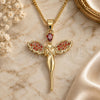 Oro Laminado Pendant Necklace, Gold Filled Style Angel Design, with Garnet Micro Pave, Polished, Golden Finish, 04.344.0022.1.20 (02 MM Thickness, 20 Inches Length)