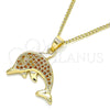 Oro Laminado Pendant Necklace, Gold Filled Style Dolphin Design, with Garnet Micro Pave, Polished, Golden Finish, 04.344.0023.1.20 (02 MM Thickness, 20 Inches Length)