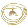 Oro Laminado Pendant Necklace, Gold Filled Style Dolphin Design, with Garnet Micro Pave, Polished, Golden Finish, 04.344.0023.1.20 (02 MM Thickness, 20 Inches Length)