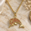 Oro Laminado Pendant Necklace, Gold Filled Style Dolphin Design, with Garnet Micro Pave, Polished, Golden Finish, 04.344.0023.1.20 (02 MM Thickness, 20 Inches Length)