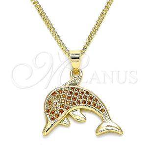 Gold Filled Necklace — Pendant Necklace Dolphin Design with Garnet Micro Pave — main product view — SKU 135065 | Oro Laminado collar — Pendant Necklace Dolphin diseño with Garnet Micro Pave — SKU 135065