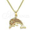 Oro Laminado Pendant Necklace, Gold Filled Style Dolphin Design, with Garnet Micro Pave, Polished, Golden Finish, 04.344.0023.1.20 (02 MM Thickness, 20 Inches Length)