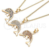 Oro Laminado Pendant Necklace, Gold Filled Style Dolphin Design, with Garnet Micro Pave, Polished, Golden Finish, 04.344.0023.1.20 (02 MM Thickness, 20 Inches Length)