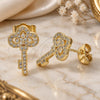 Oro Laminado Stud Earring, Gold Filled Style key Design, with White Micro Pave, Polished, Golden Finish, 02.344.0062