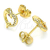 Oro Laminado Stud Earring, Gold Filled Style Heart and Dolphin Design, with White and Ruby Micro Pave, Polished, Golden Finish, 02.344.0063