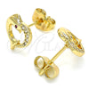 Oro Laminado Stud Earring, Gold Filled Style Heart and Dolphin Design, with White and Ruby Micro Pave, Polished, Golden Finish, 02.344.0063
