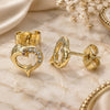 Oro Laminado Stud Earring, Gold Filled Style Heart and Dolphin Design, with White and Ruby Micro Pave, Polished, Golden Finish, 02.344.0063