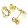 Oro Laminado Stud Earring, Gold Filled Style Heart and Dolphin Design, with Garnet Micro Pave, Polished, Golden Finish, 02.344.0063.1
