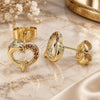 Oro Laminado Stud Earring, Gold Filled Style Heart and Dolphin Design, with Garnet Micro Pave, Polished, Golden Finish, 02.344.0063.1