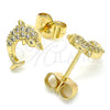 Oro Laminado Stud Earring, Gold Filled Style Dolphin Design, with White Micro Pave, Polished, Golden Finish, 02.344.0064