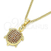 Oro Laminado Pendant Necklace, Gold Filled Style Turtle Design, with Garnet Micro Pave, Polished, Golden Finish, 04.344.0025.1.20 (02 MM Thickness, 20 Inches Length)