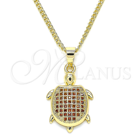Oro Laminado Pendant Necklace, Gold Filled Style Turtle Design, with Garnet Micro Pave, Polished, Golden Finish, 04.344.0025.1.20 (02 MM Thickness, 20 Inches Length)