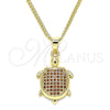 Oro Laminado Pendant Necklace, Gold Filled Style Turtle Design, with Garnet Micro Pave, Polished, Golden Finish, 04.344.0025.1.20 (02 MM Thickness, 20 Inches Length)