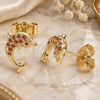 Oro Laminado Stud Earring, Gold Filled Style Dolphin Design, with Garnet Micro Pave, Polished, Golden Finish, 02.344.0064.1