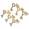 Oro Laminado Stud Earring, Gold Filled Style key Design, with Garnet Micro Pave, Polished, Golden Finish, 02.344.0066.1