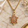 Oro Laminado Pendant Necklace, Gold Filled Style Turtle Design, with Garnet Micro Pave, Polished, Golden Finish, 04.344.0026.1.20 (02 MM Thickness, 20 Inches Length)