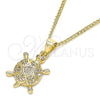 Oro Laminado Pendant Necklace, Gold Filled Style Turtle Design, with White and Garnet Micro Pave, Polished, Golden Finish, 04.344.0027.20 (02 MM Thickness, 20 Inches Length)