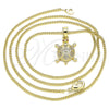 Oro Laminado Pendant Necklace, Gold Filled Style Turtle Design, with White and Garnet Micro Pave, Polished, Golden Finish, 04.344.0027.20 (02 MM Thickness, 20 Inches Length)
