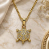 Oro Laminado Pendant Necklace, Gold Filled Style Turtle Design, with White and Garnet Micro Pave, Polished, Golden Finish, 04.344.0027.20 (02 MM Thickness, 20 Inches Length)