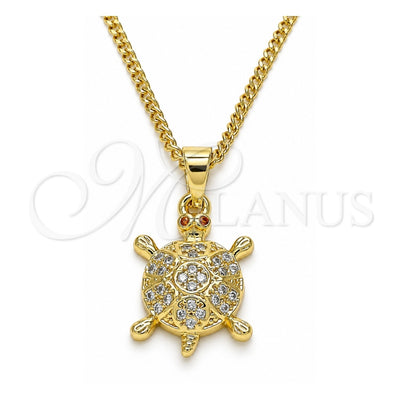 Oro Laminado Pendant Necklace, Gold Filled Style Turtle Design, with White and Garnet Micro Pave, Polished, Golden Finish, 04.344.0027.20 (02 MM Thickness, 20 Inches Length)