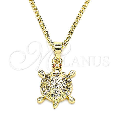 Oro Laminado Pendant Necklace, Gold Filled Style Turtle Design, with White and Garnet Micro Pave, Polished, Golden Finish, 04.344.0027.20 (02 MM Thickness, 20 Inches Length)