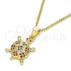 Oro Laminado Pendant Necklace, Gold Filled Style Turtle Design, with Garnet Micro Pave, Polished, Golden Finish, 04.344.0027.1.20 (02 MM Thickness, 20 Inches Length)
