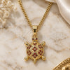 Oro Laminado Pendant Necklace, Gold Filled Style Turtle Design, with Garnet Micro Pave, Polished, Golden Finish, 04.344.0027.1.20 (02 MM Thickness, 20 Inches Length)