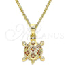 Oro Laminado Pendant Necklace, Gold Filled Style Turtle Design, with Garnet Micro Pave, Polished, Golden Finish, 04.344.0027.1.20 (02 MM Thickness, 20 Inches Length)