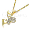 Oro Laminado Pendant Necklace, Gold Filled Style Angel and Heart Design, with Multicolor Micro Pave, Polished, Golden Finish, 04.344.0028.20 (02 MM Thickness, 20 Inches Length)