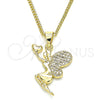 Oro Laminado Pendant Necklace, Gold Filled Style Angel and Heart Design, with Multicolor Micro Pave, Polished, Golden Finish, 04.344.0028.20 (02 MM Thickness, 20 Inches Length)