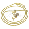 Oro Laminado Pendant Necklace, Gold Filled Style Angel and Heart Design, with Garnet Micro Pave, Polished, Golden Finish, 04.344.0028.1.20 (02 MM Thickness, 20 Inches Length)