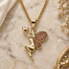 Oro Laminado Pendant Necklace, Gold Filled Style Angel and Heart Design, with Garnet Micro Pave, Polished, Golden Finish, 04.344.0028.1.20 (02 MM Thickness, 20 Inches Length)