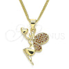 Oro Laminado Pendant Necklace, Gold Filled Style Angel and Heart Design, with Garnet Micro Pave, Polished, Golden Finish, 04.344.0028.1.20 (02 MM Thickness, 20 Inches Length)