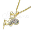 Oro Laminado Pendant Necklace, Gold Filled Style Angel and Heart Design, with Multicolor Micro Pave, Polished, Golden Finish, 04.344.0028.2.20 (02 MM Thickness, 20 Inches Length)
