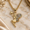 Oro Laminado Pendant Necklace, Gold Filled Style Angel and Heart Design, with Multicolor Micro Pave, Polished, Golden Finish, 04.344.0028.2.20 (02 MM Thickness, 20 Inches Length)
