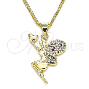 Gold Filled Necklace — Pendant Necklace Angel and Heart Design with Multicolor — main product view — SKU 135096 | Oro Laminado collar — Pendant Necklace Angel and corazón diseño with Multicolor — SKU 135096