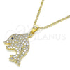 Oro Laminado Pendant Necklace, Gold Filled Style Dolphin Design, with White and Sapphire Blue Micro Pave, Polished, Golden Finish, 04.344.0030.20 (02 MM Thickness, 20 Inches Length)