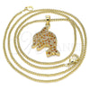 Oro Laminado Pendant Necklace, Gold Filled Style Dolphin Design, with Garnet Micro Pave, Polished, Golden Finish, 04.344.0030.1.20 (02 MM Thickness, 20 Inches Length)