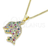 Oro Laminado Pendant Necklace, Gold Filled Style Dolphin Design, with Multicolor Micro Pave, Polished, Golden Finish, 04.344.0030.2.20 (02 MM Thickness, 20 Inches Length)