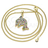 Oro Laminado Pendant Necklace, Gold Filled Style Dolphin Design, with Multicolor Micro Pave, Polished, Golden Finish, 04.344.0030.2.20 (02 MM Thickness, 20 Inches Length)