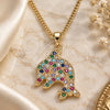 Oro Laminado Pendant Necklace, Gold Filled Style Dolphin Design, with Multicolor Micro Pave, Polished, Golden Finish, 04.344.0030.2.20 (02 MM Thickness, 20 Inches Length)